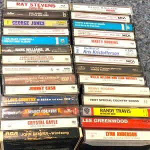 28 cool country music cassettes 1970’s to early 1980’s.